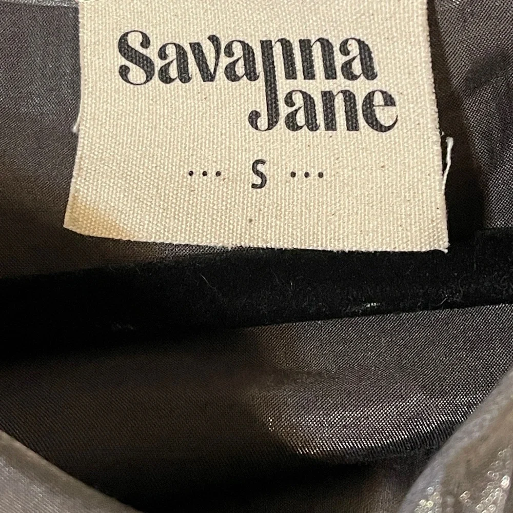 Savanna Jane Metallic Gray Embroidered Boho Blouse Tassel Peasant Indie Small - Picture 6 of 7